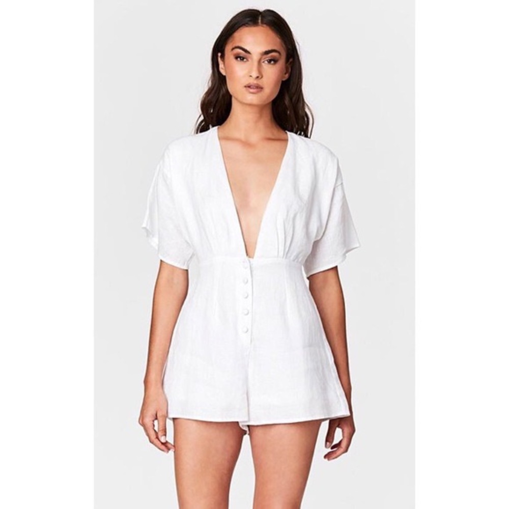 Carmar White Plunge Neck Linen Romper